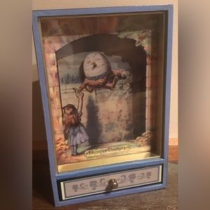 Vintage Alice in Wonderland music jewelry box Humpty Dumpty w/drawer MacMillan